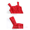 Vestido de verano de mezcla de algodón de ropa roja Sling